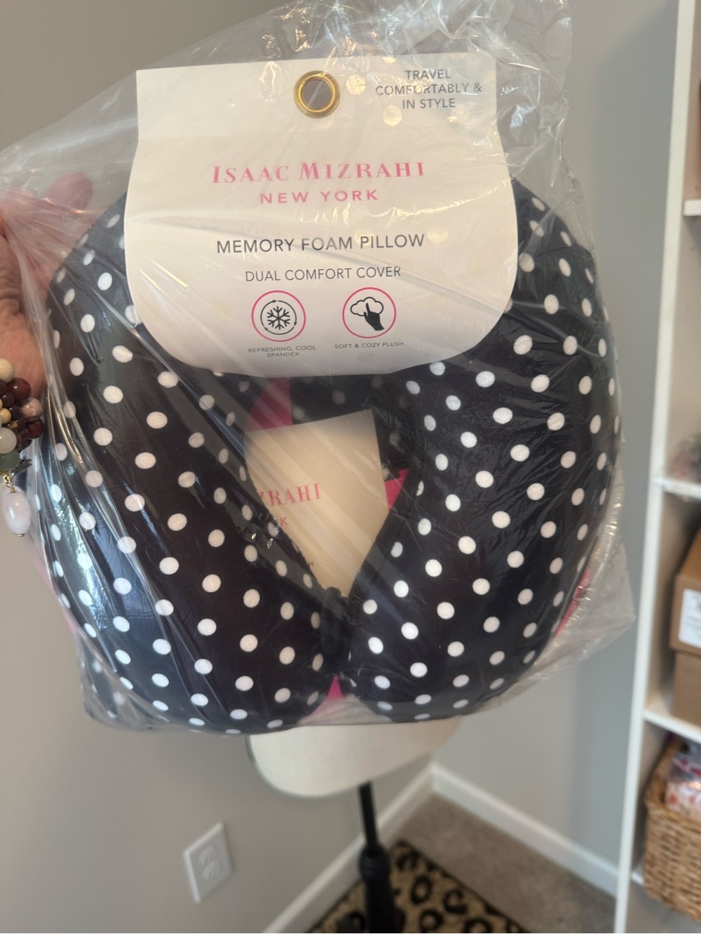 Isaac Mizrahi New York Polka Dot Memory Foam Travel Pillow & Neck Pillow